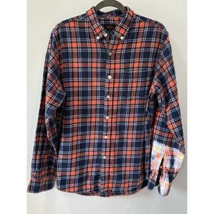 Noble Mount Men's Plaid Flannel Shirt Large Navy Orange Button Down Cotton